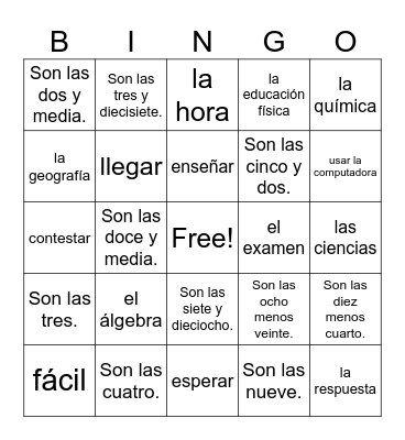 2.1 Somos Estudiantes Bingo Card