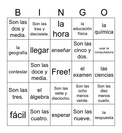 2.1 Somos Estudiantes Bingo Card