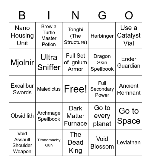 Minecraft Bingo Card