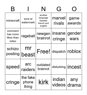 uh yeah Bingo Card