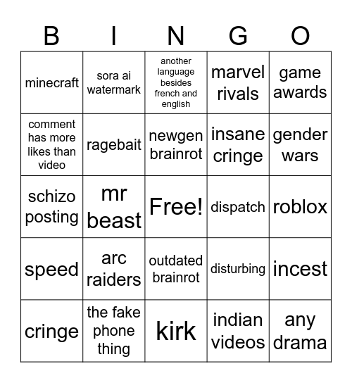 uh yeah Bingo Card