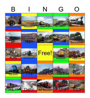 Railroads that I would like to take photographs after I'm done clearing the snow one day Bingo Card