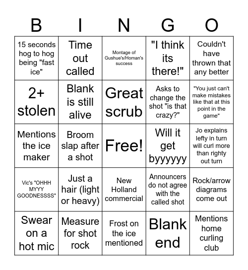 Curling Bingo Card