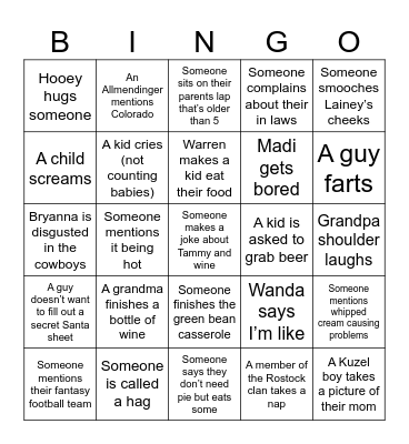 Thanksgiving 2025 Bingo Card