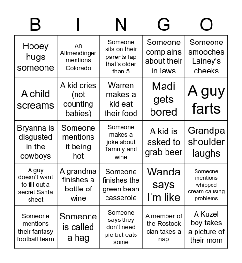 Thanksgiving 2025 Bingo Card
