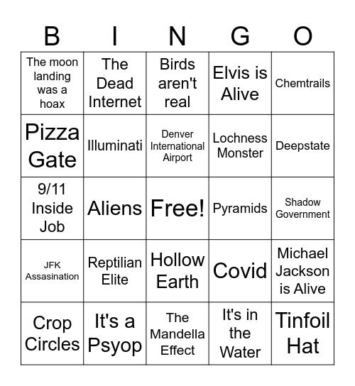 Conspiracy Theory Bingo Card