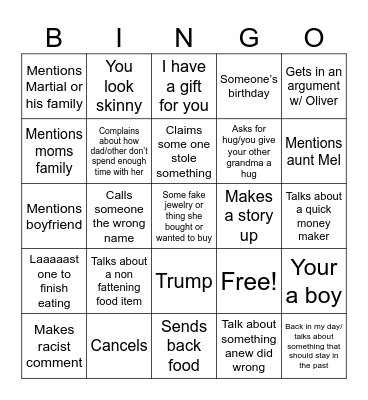 Grandma Bingo Card