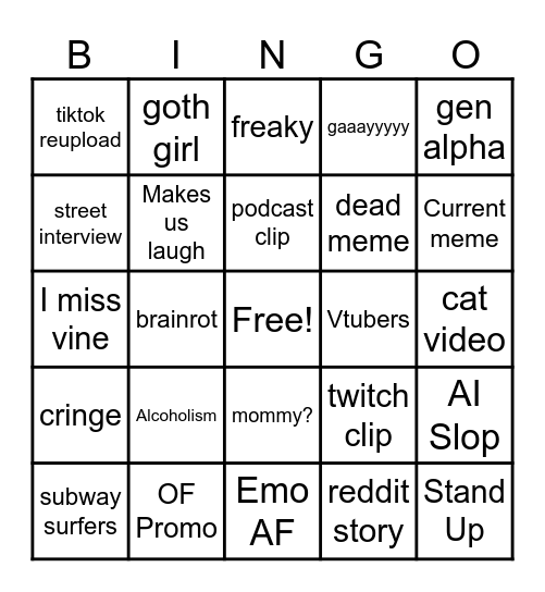 Instagram Reels Bingo Card