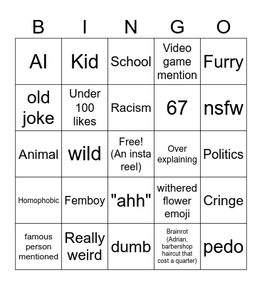 Instagram comments bingo Card