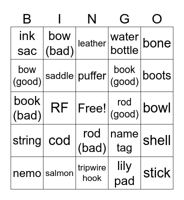 minecraft fishing Bingo Card