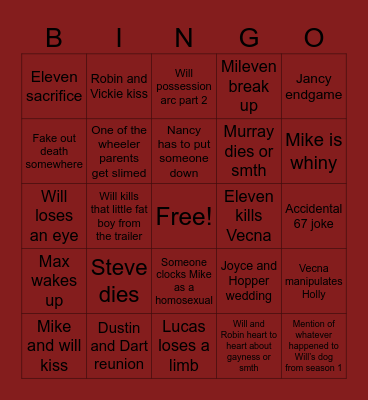 Stranger things 5 bingo Card