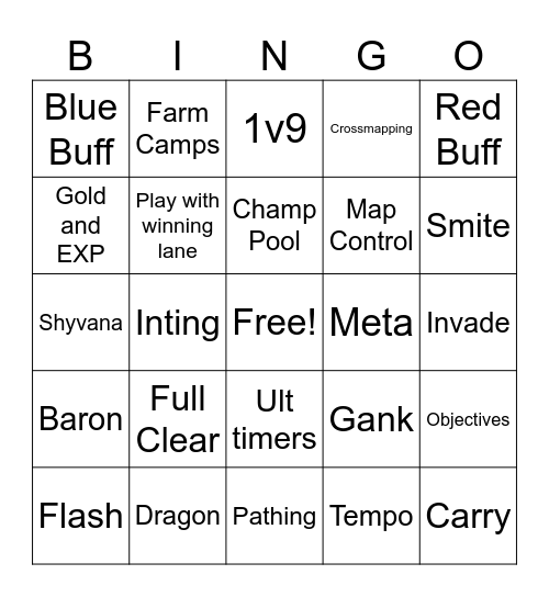 Jungle Bingo Card