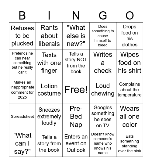 Dad Bingo Card
