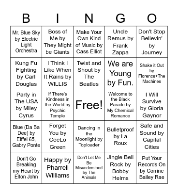 Musical Bingo Card
