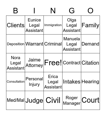 Law Office Bingo Card