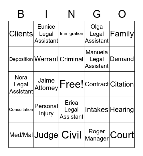 Law Office Bingo Card