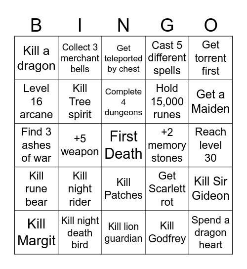 Hack’Em Off Asimov’s Elden Ring Marathon Bingo Card