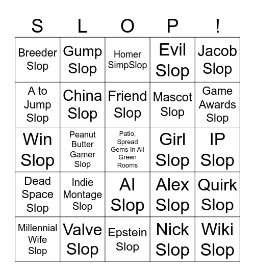 Game Awards Slop Bingo Card