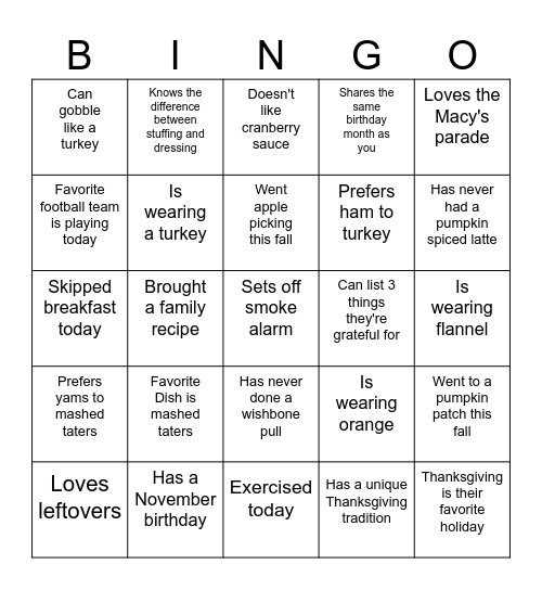 FRIENDSGIVING BINGO Card