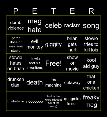 family guy bingo Card