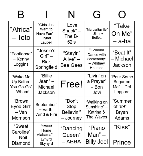 ROUND 1 – Feel-Good Throwback Party Bingo Card