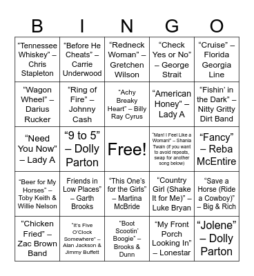 ROUND 3 – Country Crowd-Pleasers & Southern Vibes Bingo Card