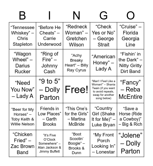 ROUND 3 – Country Crowd-Pleasers & Southern Vibes Bingo Card