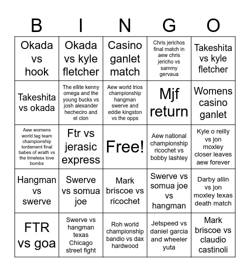 Predictions for aew worlds end card Bingo Card