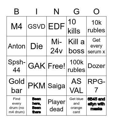 Pd bingo Rus-Est Bingo Card