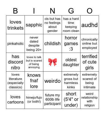 cute gal bingo :3 Bingo Card
