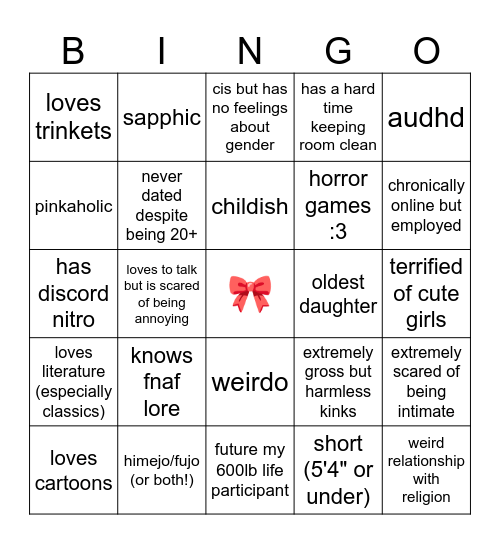 cute gal bingo :3 Bingo Card