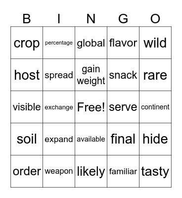 Unit 3 Bingo Card