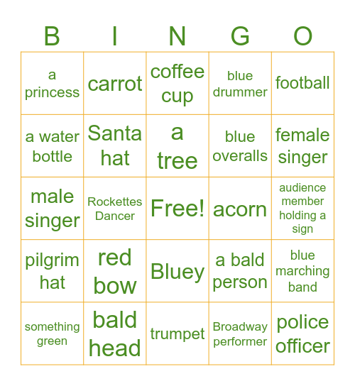 Parade Bingo Card