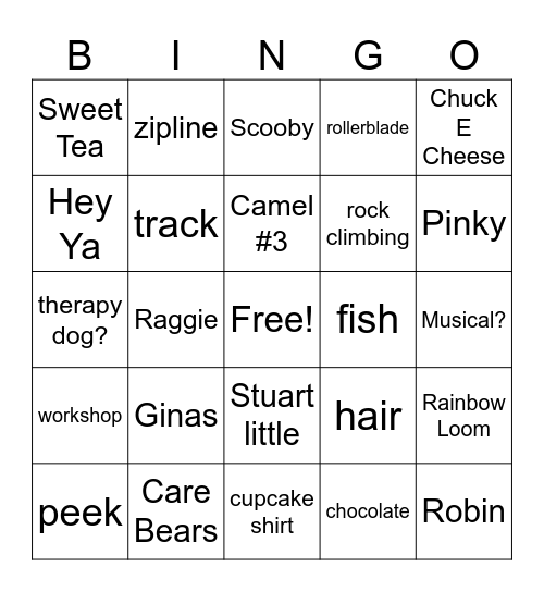 Smith Family Bingo Card