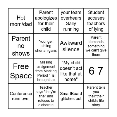 Parent Teacher Conference Bingo - Fall 2025 Bingo Card