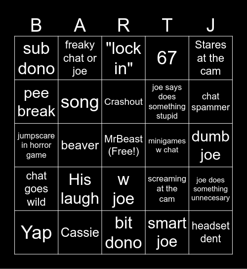Joe Bart Bingo 248 Bingo Card