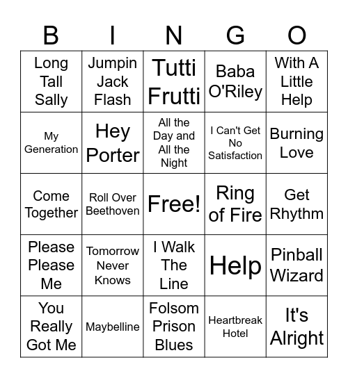Name that RnR Song Bingo Card