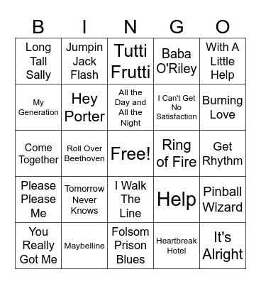 Name the RnR Song BINGO Card