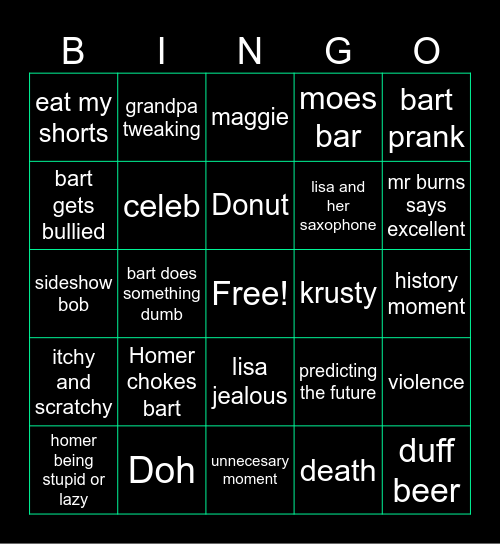 La Simpsons Bingo GG Bingo Card