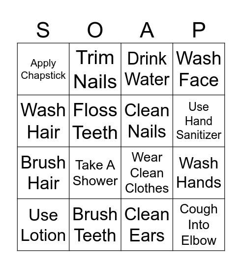 Hygiene Bingo Card