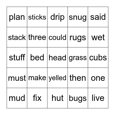 Cubs in a Hut Bingo Card