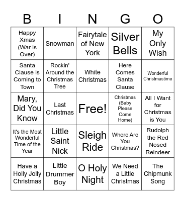 Christmas Music Bingo Card