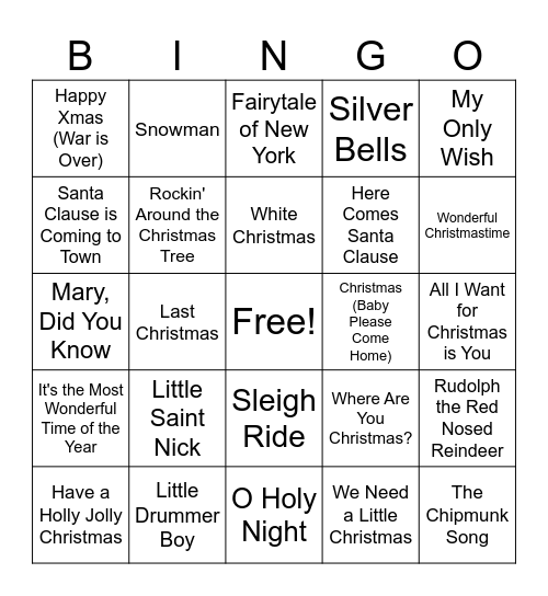Christmas Music Bingo Card