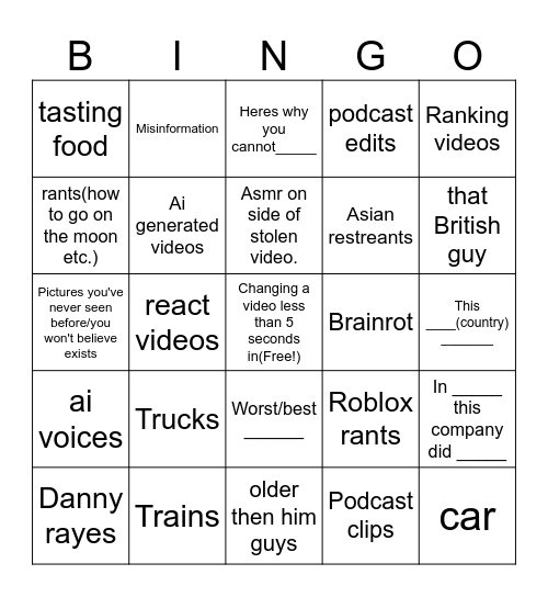 luke youtube Bingo Card