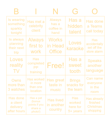 The Hour Glass Bingo Card
