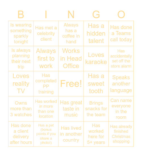 The Hour Glass Bingo Card
