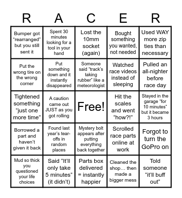 Racer Bingo Card
