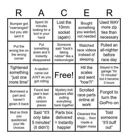 Racer Bingo Card