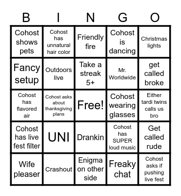 Tiktok LIVE BINGO Card