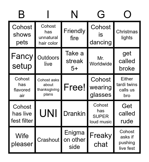 Tiktok LIVE BINGO Card